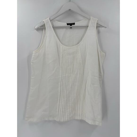 Eileen Fisher Tank Shirt Womens Large White Sheer Pleated Viscose Linen Blend - Picture 1 of 16